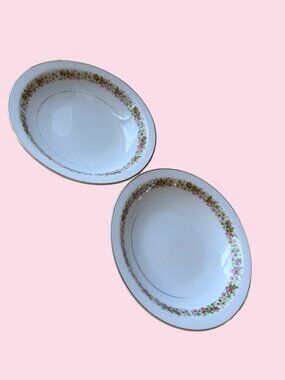Vintage Amcrest Rondo Bowls Set of 2 Floral Rim Serving Soup Bowls